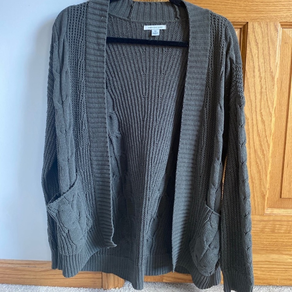 American Eagle Green Cable Knit Cardigan